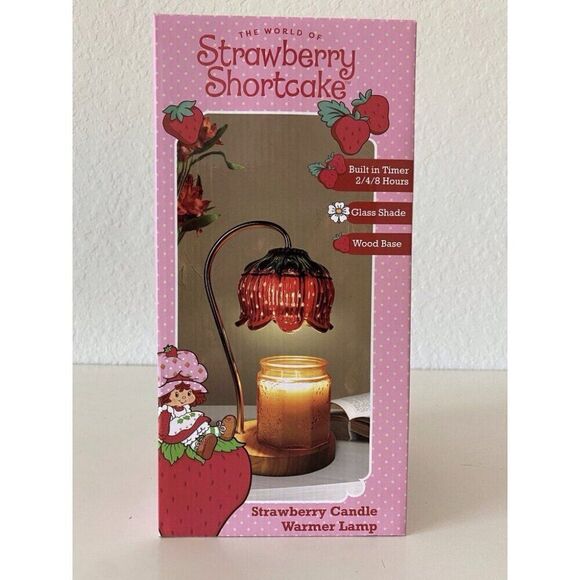 Strawberry Shortcake Candle Warmer Lamp Glass Shade Wood Base W/ Timer VIRAL NEW main image 7